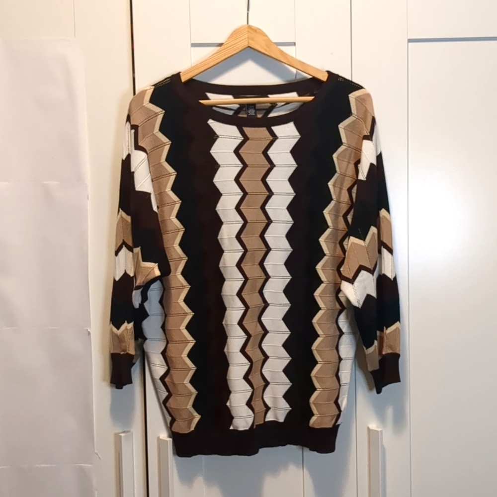 Brown and White Zig Zag Pattern Sweater